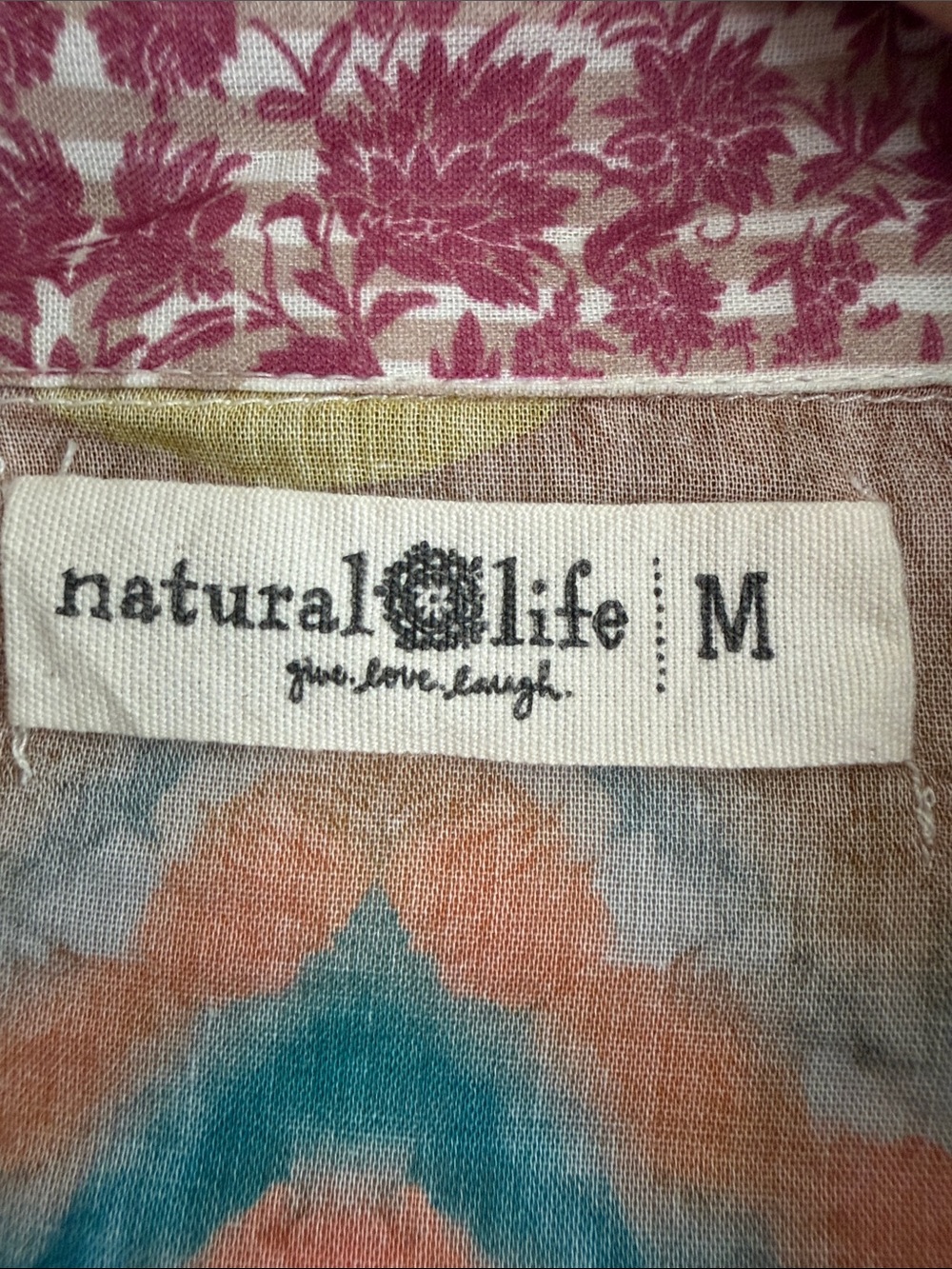 Natural Life Lightweight Floral Cotton Patchwork style button front blouse M - Picture 5 of 11